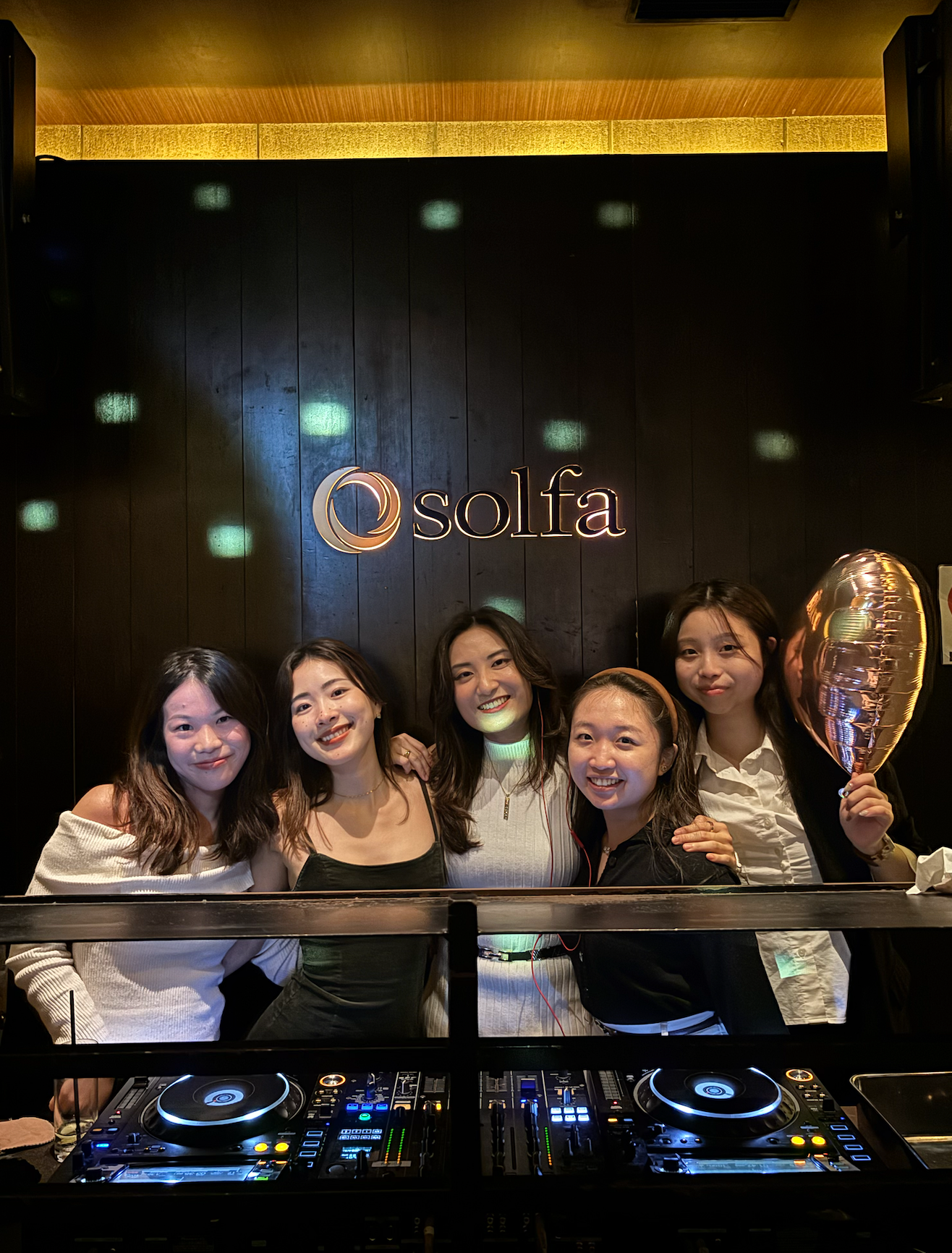 A birthday photo together at the Solfa DJ booth
